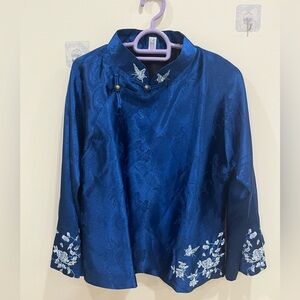 Elegant Blue Floral Embroidered Blouse
